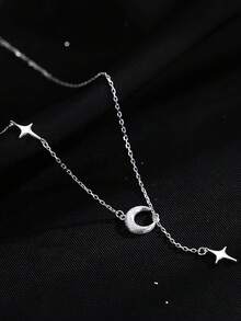 1件S925纯银极简甜美星月流苏项链，可爱迷人设计，适合作为生日或周年纪念礼物送给女儿、爱人或女孩。 - 星月 - 查看 6