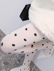 1双女士天鹅绒波点紧身裤袜，白色修身连裤袜，简约美学，春夏款 - 白色 - 查看 7