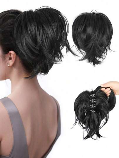 8-Inch Synthetic Curly Hair Bun, Elastic Hair Band For Messy Bun Hairstyle, Hair Accessories For Women To Cover Bun, Short Ponytail Hair Clip