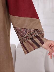 2026 New Style Ramadan Traditional Elegant Embroidered V-Neck Long Sleeve Dress, Jalabia Arabic Women Clothing - Apricot - View 4