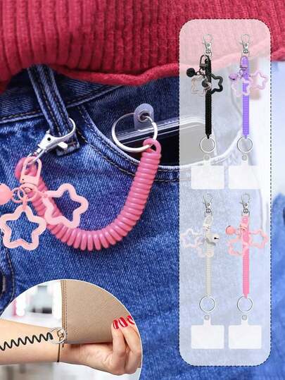 Llavero retráctil elástico multifuncional con soporte para teléfono móvil, cordón espiral de resorte para la muñeca, llavero, portallaves, llavero retráctil con cuerda de resorte antiperidida, desmontable, necesita ser ensamblado por uno mismo, para madre, familia, amigos, cumpleaños, vacaciones, colgante de teléfono, cadena de teléfono, para hombres y mujeres, útiles escolares, regalo, recuerdo