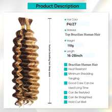 110g 2 Bundles/Pack Highlight Human Braiding Hair For Boho Braids Human Curly Boho Hair For Braiding Knotless 12A Deep Wave Bulk Bohemian Natural Color - S4/27 - Xem 4