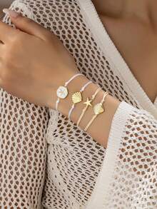 1 Pc Stackable Beachy Surfing String Bracelet For Women, Starfish Charm Bracelets For Summer Beach Wear Jewelry Accessories - Multicolor - View 7