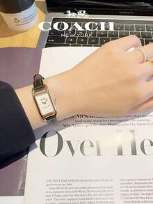 Cadie Series Women's Watch, Full Rose Gold Tone Case With Black Leather Strap & Mother Of Pearl Dial - 黑色 - 查看 2