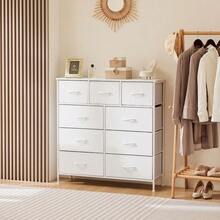 Sweetcrispy 9 Tall Fabric Clothes Cabinet Storage Organizers And Wood Top Surface Table Chest Of Drawers, 9 Drawer Dresser,Grids Grid Cabinet  Fabric Storage Tower For Bedroom, Hallway, Entryway, Closet, Tall Chest Organizer Unit With Fabric Bins, Steel Frame, Wood Top, Easy Pull Handle, Charcoal - 白色-1 - 查看 3