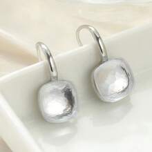 时尚简约方形吊坠耳环，优雅白色百搭女士首饰 - 銀色 - 查看 2