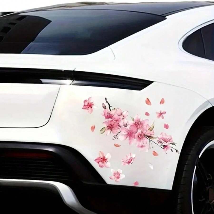 Pegatinas florales de flor de cerezo rosa para coche, calcomanía de vinilo de amor para ventana de parachoques para mujer, accesorios de estilismo para afinación de coche 4FRL - Sakura 11x10cm 1 pieza - Ver 1