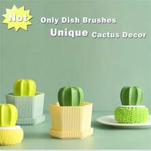 Cactus Mini Brush Set With Drip Tray - Kitchen Brushes For Washing Dishes, Pots And Sinks - Multicolor - View 7