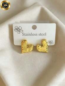 Textured Heart Stainless Steel Stud Earrings Niche Luxury Gold-Plated Earrings Valentine's Day Gifts For Men Valentine's Day Gifts Valentine's Day Gifts Stainless Steel Earrings Stainless Steel Jewelry Stainless Steel Costume Jewelry - Gold - View 4