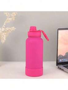 Thermal Bottle With Handle For Gym Use, With Silicone Base, 350ml/600ml/800ml/1000ml - Rose Red - View 1