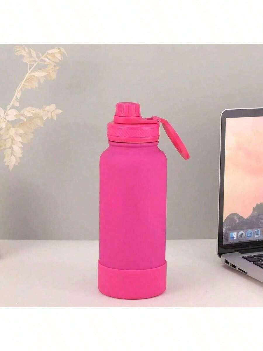 Thermal Bottle With Handle For Gym Use, With Silicone Base, 350ml/600ml/800ml/1000ml - Rose Red - View 1