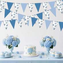 DCheereveal 3pcs Blue Hydrangea Pennant Banners Vintage Floral Bunting Banner Hanging Decorations Hydrangea Signs Bridal Shower Wedding Baby Shower Birthday Bachelorette Party Plies - 如圖 - 查看 4