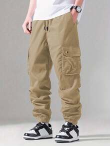 Shendy Vendy Pantalones Jogger Con Puños Y Cintura Elástica Con Cordón Y Bolsillos Inclinados Sueltos Para Hombre - Café integral - Ver 1