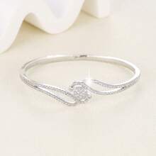 1pc Wavy Double-Layer Micro-Inlaid Zirconia Bracelet, Niche Design Elegant, Versatile Daily Wear - Bracelet - View 4