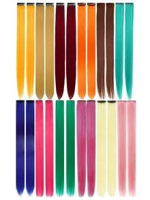 24 piezas de extensiones de cabello coloridas, piezas de cabello de 22 pulgadas multicolor para fiesta con clip, regalo de Navidad, Halloween y cosplay para mujeres - Multicolor - Ver 12