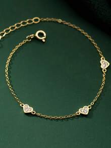 1 Peça Pulseira de Prata Esterlina S925 em Formato de Coração para Crianças, Projetada para Meninas, Hipoalergênica, com Pingente de Coração, Presente de Joias Perfeito para Bebês Meninas, Filhas e Amigas/Parentes Femininas, Adequado para Aniversário, Feriado - Amor - Visão 2