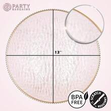 PARTY BARGAINS 13-Inch Charger Plates - 4 Pack, Hammered Pink Gold Rim, Heavy-Duty Disposable Chargers For Elegant Dining - Ideal For Weddings And Formal Events - 錘紋粉金邊 - 查看 4
