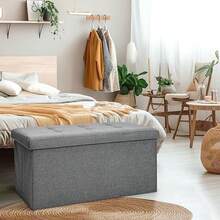 Ottoman Storage Bench With Lid | Foldable Multifunctional Footrest Stool, Toy Chest & Long Shoe Bench For Living Room, Bedroom & Apartment - 深灰色 - 查看 7