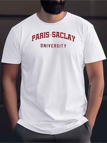 Men Big Tall Paris Saclay University T-Shirt College Graphic Print Short Sleeve Round Neck Casual Summer Te For Daily Wear University Apparel For Men - 白色 - 查看 1