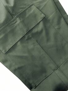 Women's Spring/Autumn Zipper Pocket Cargo Pants, Fashionable Large Pocket Design, Drawstring Elastic Waist, Casual Outdoor/Daily Wear Slim Fit Trousers - Army Green - View 9