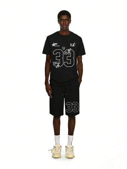 Men's Summer Fashion Star 33 Print Short Sleeve T-Shirt And Shorts 2-Piece Casual Outfit