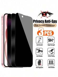 Kit com 3 películas protetoras de tela de vidro temperado anti-espionagem para privacidade, compatíveis com 17 Pro Max/17 Air/17 Pro/17/16 Pro Max/16/16 Pro/16 Plus/16 Edge/15/14/13 Mini/12/11/X. - Preto - Ver 26