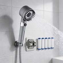 Ion Drops Shower Head, 2025 New Ion Drops Filtered Shower Head With 59"/1.5m Stainless Steel Hose And Holder, 4 Spray Modes High Pressure ShowerHead With ON/Off Switch (Gray-5) - xám - Xem 1