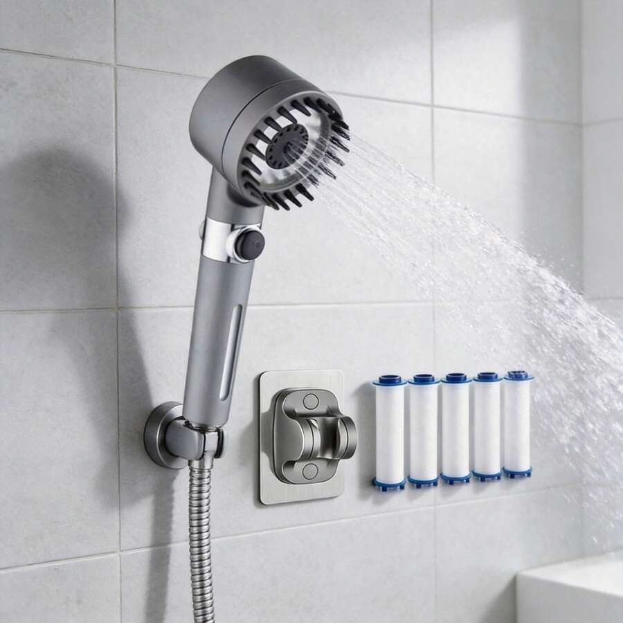 Ion Drops Shower Head, 2025 New Ion Drops Filtered Shower Head With 59"/1.5m Stainless Steel Hose And Holder, 4 Spray Modes High Pressure ShowerHead With ON/Off Switch (Gray-5) - xám - Xem 1