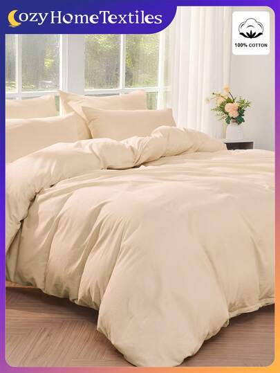 2/3pcs Solid Color Duvet Cover Set, 100% Cotton Bedding Set, Soft & Breathable, Skin-Friendly, Anti-Pilling, Fashionable Home Textile, Bedroom Decor, Duvet Cover & Pillowcase, Without Comforter, Suitable For All Seasons, Multi-Color Options, Machine Washable, Bedding, Wedding, Bedroom Decor, Home Essential
