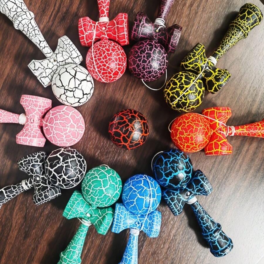 1pc Random Kendama Skill Ball - Dual-Color Cracked Wood Grain Design, Ideal For Improving Hand-Eye Coordination And Balance. This Wooden Kendama Is Suitable For Beginners And Great For Practicing Coordination And Balance Exercises. - Multicolor - View 1