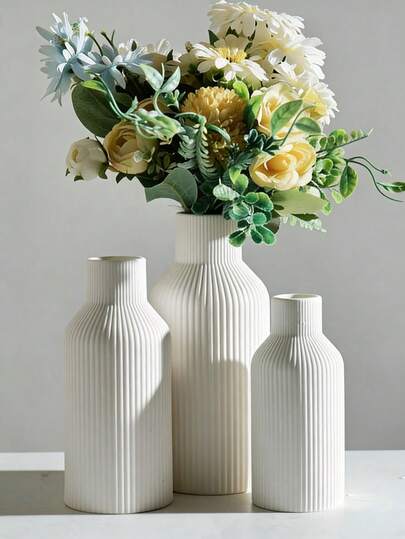 Modern Striped Vase - Minimalist Decorative Vase, Suitable For Dried Flowers, Fresh Flowers Or Artificial Flowers - Applicable For Living Room, Bedroom, Dining Table, Office And Bookshelf, Home Decor Item For Autumn, Modern Dried Flower Display