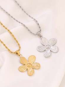 1件装不锈钢花朵吊坠项链 时尚18K镀金饰品项链 女士防水首饰 - 項鍊 - 查看 2