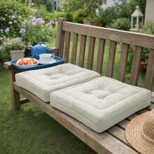 Juego de 2 Cojnes de Suelo Acolchado 45x45x10cm, Cojines para Palets, Banco, Silla y Suelo, Asiento Cómodo Decorativo para Interior y Exterior. Juego de 2 Cojnes Decorativo con Textura de Bambú,Cojin de Asiento Estilo Rústico - Bies blanco - Ver 1