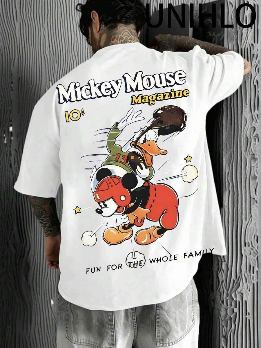 Disney UNIHLO  Mickey Print  Summer Casual Versatile Pure Cotton T-Shirt Suitable For Any Place - 白色 - 查看 1