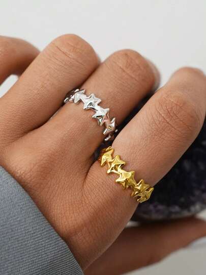 Frminee حلقة نجمة ذهبية معدنية لامعة بتصميم عصري بسيط، قابلة للتعديل بخمس نقاط، مجوهرات غربية، حلقة قابلة للتراكم، إكسسوارات مجوهرات لحفلات الموسيقى والأعياد