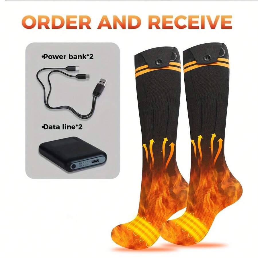 Heated Socks, 5V 5000mAh Rechargeable Heated Socks For Men Women, Electric Heated Socks With Heating Three Levels For Outdoors Working Skating Skiing Hunting Hiking Cycling - 黑色 - 查看 1