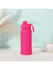 Thermal Bottle With Handle For Gym Use, With Silicone Base, 350ml/600ml/800ml/1000ml - Rose Red - View 3