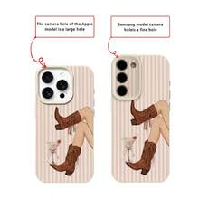 1 chiếc ốp lưng điện thoại bằng chất liệu TPU, họa tiết sọc hồng ngọt ngào hình ủng cao bồi và ly rượu vang, tương thích với iPhone 17 Pro Max/17/16 Pro Max/15/13/12/11, S20 FE/A15/S24/A55, Note 11/12/13 Pro, ốp bảo vệ toàn thân chống sốc mềm mại. - trắng - Xem 7