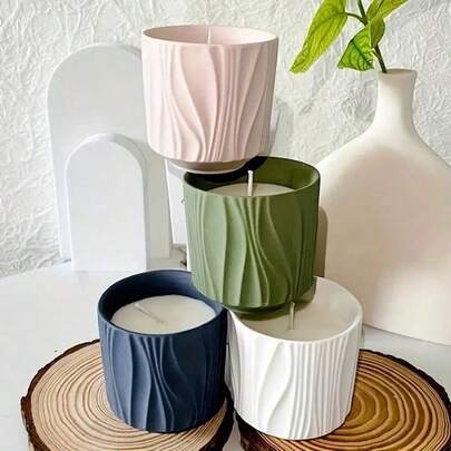 DIY Handmade Plaster, Cement Candle Holder Mold, Asymmetrical Stripe Creative Decor Mold, Silicone Mold, Plaster Storage Jar Mold