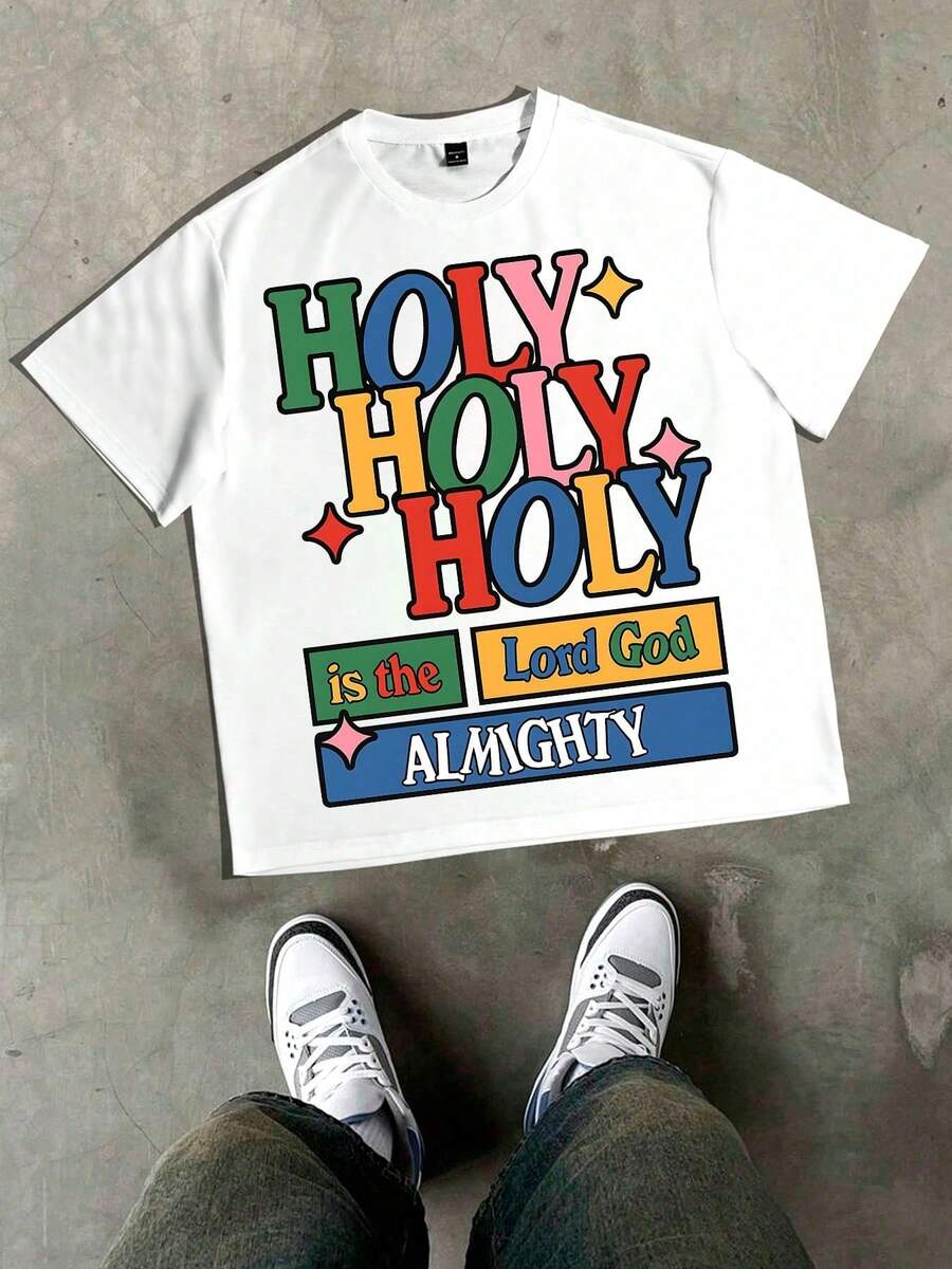 1PCS Summer Tops, Y2K Swag Tee, Lord God Almighty, HOLY HOLY HOLY, Holy Repetition, Sacred And Secular, Colors Of Faith, Almighty Humor, Spring/Summer/Fall Men Clothes, Regular Fit Shirt, Christmas & Halloween & Thanksgiving Day & Valentine's Day & Pride - trắng - Xem 1