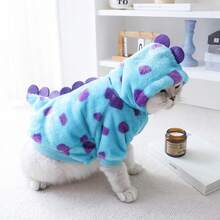 恐龙尾巴造型可爱加厚法兰绒宠物外套，带帽毛绒冬装 - 彩色 - 查看 4