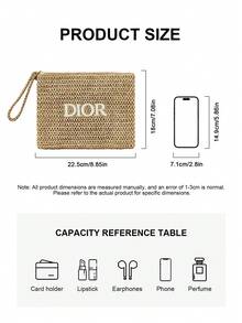 Dior Túi cói thêu logo mới của Materiel. Một chiếc túi đựng mỹ phẩm tinh tế. Thời trang Xuân Hè 2026 mới. Vật dụng cần thiết khi đi du lịch. Một chiếc túi đựng đồ đơn giản và phong cách. Túi đựng đồ trang điểm, một chiếc túi xách tiện dụng. Cũng thích hợp để sắp xếp túi đồ vệ sinh cá nhân của bạn. - Màu be - Xem 4