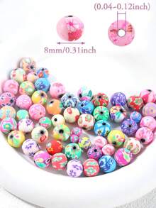 30/50/100颗圆形粘土珠，6/8/10毫米混合花纹聚合物隔珠，用于珠宝制作DIY手链吊坠项链 - 黏土珠 - 查看 2