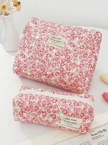 3pcs/1pc Printed Quilted Cosmetic Bag, Lightweight Travel Makeup Bag, Large Capacity Multi-Functional Cosmetic Organizer Pouch, Zipper Closure, For Women, Girls, Home, Travel, Holiday And School Use - Multicolor - View 9
