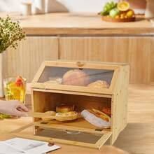 Caja de pan de doble capa con tabla de corte encimera de cocina contenedor de almacenamiento de pan con ventanas transparentes - Caqui - Ver 3