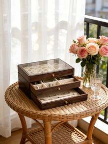 1件复古风格奢华三层胡桃木首饰盒，大容量收纳盒，适用于婚礼配饰、耳环、项链和其他珠宝首饰，也可作化妆品收纳盒，是母亲节、伴娘、生日、朋友和老师的理想礼物。 - 彩色 - 查看 9