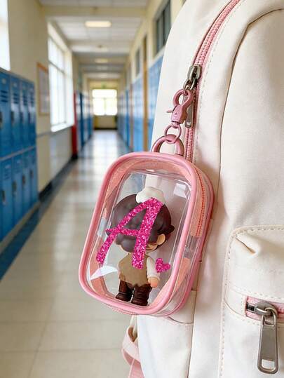 A-Z Pink Glitter Letter Transparent PVC Mini Zipper Pouch, Portable Keychain Coin Purse With Lobster Clasp, Suitable For Storing Lipstick, Coins, Earphones And Other Small Items, Suitable For Teenagers, Fashion Lovers, Students, Gift Givers And Letter Enthusiasts, Suitable For Daily Commuting, School, Travel, Shopping And Gift-Giving, Compact And Portable, Can Be Used As A Coin Purse, Lipstick Organizer, Earphone Case And Personalized Gift, Fashionable And Practical