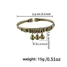 1件铃铛串珠可调节手镯 - 锤纹铜手镯，带吊坠，独特的手持音乐饰品 - 銅色 - 查看 6