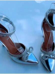 Pointed Toe Stiletto Heel 9cm Women's Shoe Elegant Heel With Glitter - 銀色 - 查看 3