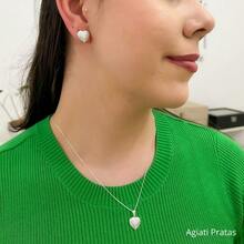 Conjunto Colar + Brincos Coração Grande Pontilhado 13mm em Prata Legitima 925 - Prata - Visão 9
